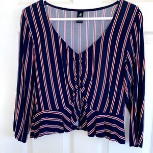 Deep blue, red and white blouse